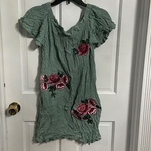 Green with pin flower dress